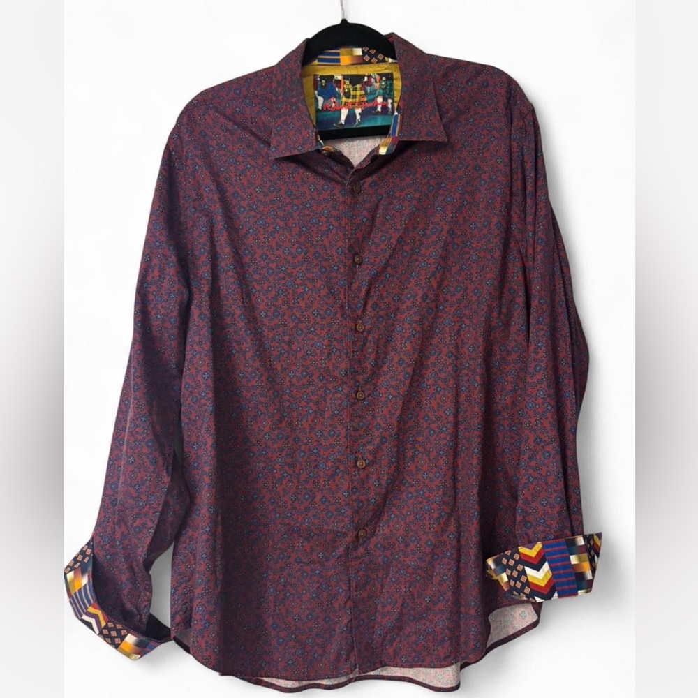 Robert Graham Men's Purple and Navy Patterned Shirt